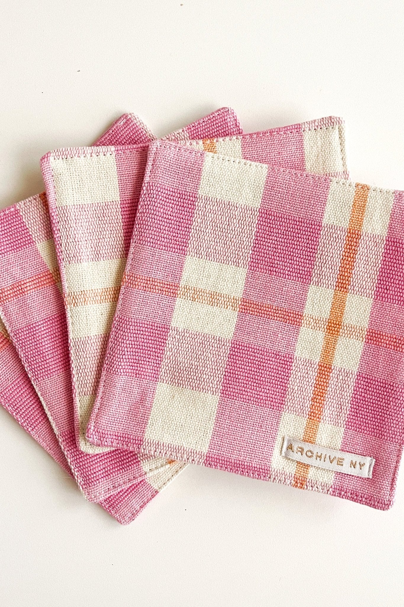 Archive New York Abigail Bubblegum and Peach Plaid Coasters - Image 2