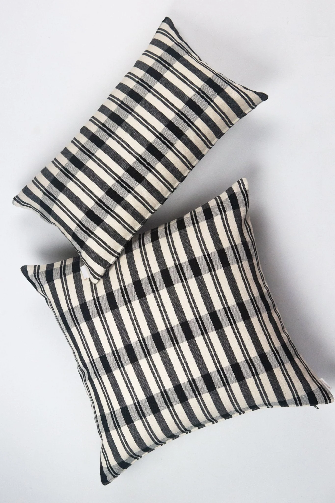 Archive New York Cecilia Black and Ivory Striped Plaid Pillow