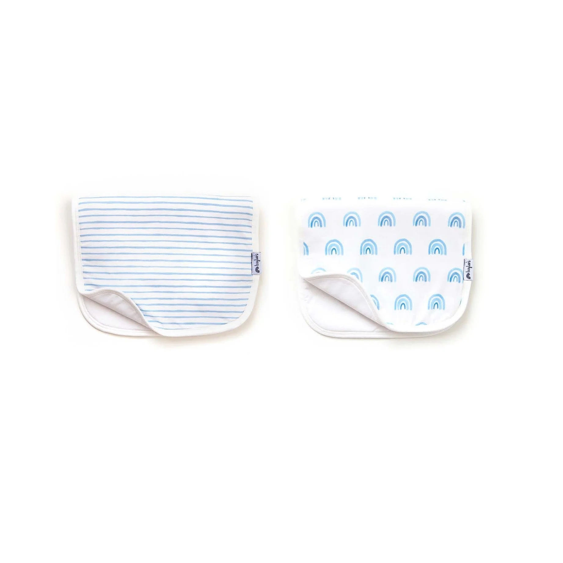 IzzyLee's Sky Blue Stripe and Blue Rainbow Organic Burp Cloth Set